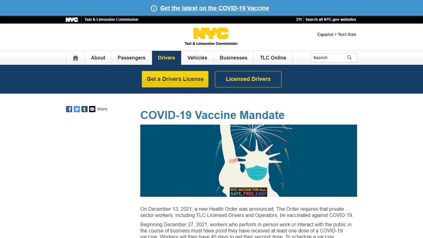COVID-19 Vaccine Mandate - TLC - New York City